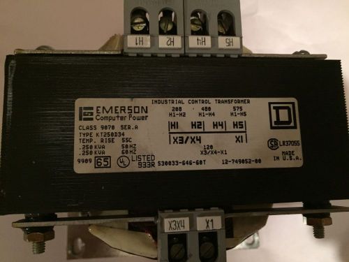 SQUARE D 9070 KT250D34 EMERSON 250VA 3PH 480/575V-AC 120V-AC TRANSFORMER