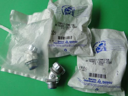 Barnes Conduit-Connector 45 Degree Liquid Tight 3/4&#034; 17329 Lot of 3 pkgs.