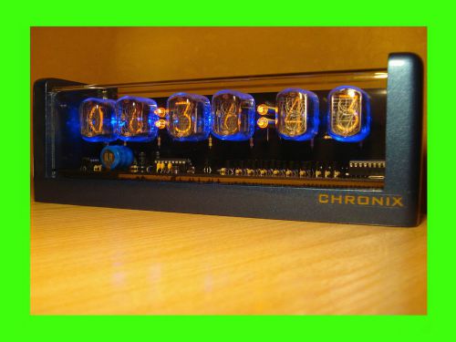 6xIN-12 Nixie Tubes Clock metallic blue case led &amp; alarm steampunk retro watch