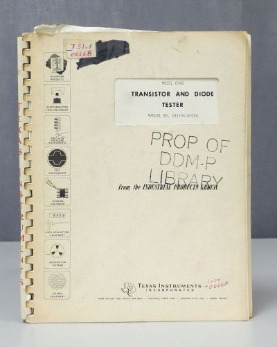 Texas Instruments Model 654D Transistor &amp; Diode Tester Instruction Manual