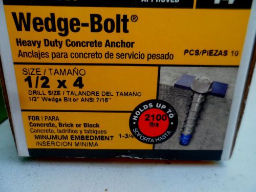 &#034;NEW&#034;  POWERS WEDGE - BOLT ANCHOR  1/2&#034; X 4&#034;    HEAVY DUTY  *BOX  OF 10