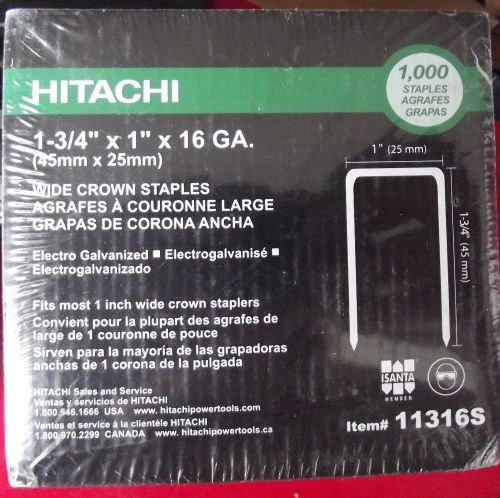 New hitachi 11316s 1-3/4&#034; x 1&#034; x 16 ga - wide crown staples - 1,000 staples -p19 for sale