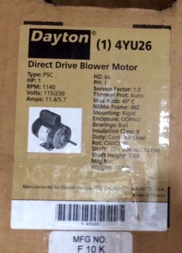 Motor, PSC, 1 HP, 1140 RPM, 115/230V, 48Z, OAO, 4YU26