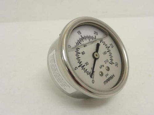 148147 New-No Box, Marsh J6642P Pressure Gauge SS 0-30PSI 1/4 NPT Liquid Filled