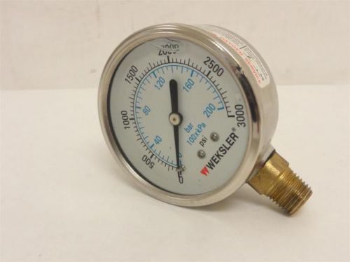 148128 New-No Box, Weksler BY12YPT4LW Pressure Gauge SS 0-3000PSI 1/4 NPT