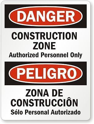 Smartsign aluminum osha safety sign legend &#034;danger: struction zone&#034; 24&#034; for sale