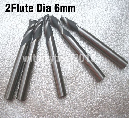 Lot 5pcs 2Flute HSS End Mills Cutting Dia 6mm Shank Dia 6mm Length 57mm Tools