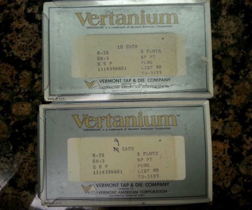 (19) 8-32 Vertanium GH-3 EDP 1114 2-Flute Spiral PT Plug TN-3125; 1114356601 NIB