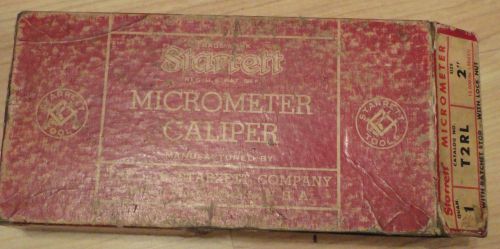 Starrett Series No 2 Model T2RL 1&#034; to 2&#034; Outside Micrometer Caliper w/ Wrench