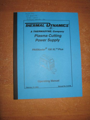 Thermal Dynamics PAKMaster 100 XL Plus Operating Manual 0-2748