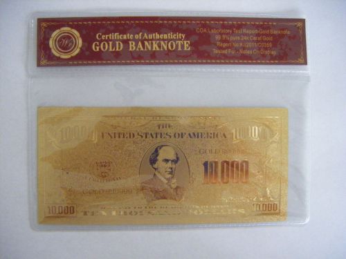 New unc  $10,000 dollars gold .999  us banknote bill w/ c.o.a for sale