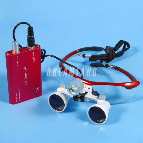 3.5x Dental Surgical Binocular glasses loupes w/ LED Headlight Lamp Red