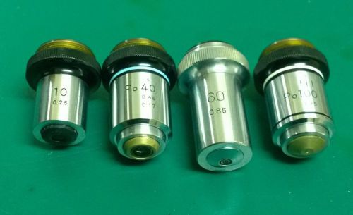 4 Pcs Nikon 10x/0.25 40x/0.65 60x/0.85 100x/1.25 Microscope Objective (#1078)