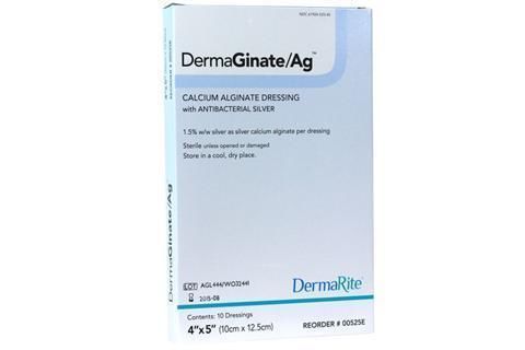 Dermaginate ag 00525e 4&#034;x 5&#034; box of 10 calcium alginate box 5 sterile w silver for sale