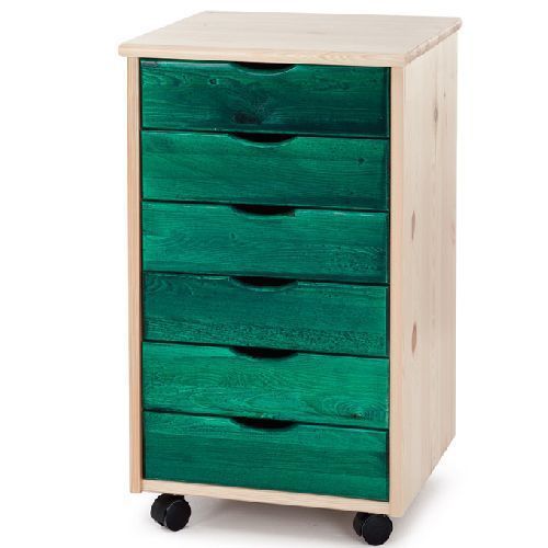 Cassettiera da ufficio in legno massello verde con ruote 39x35x65 cm