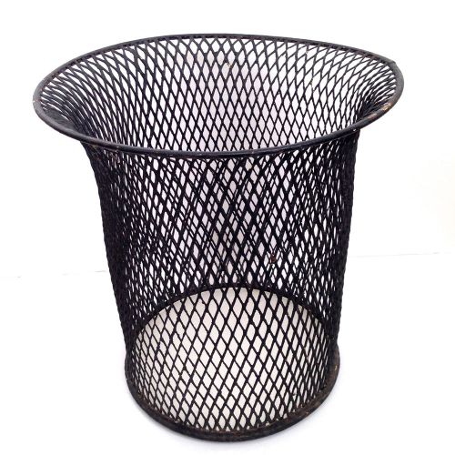 Vtg Diamond Grid Industrial Office Wastebasket Northwestern Metal Machine Age