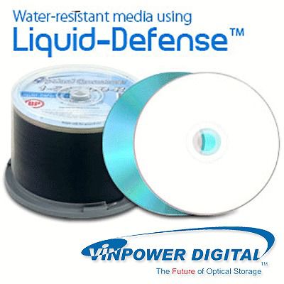 50pc 52x OQ CD-R WHITE INKJET PRINTABLE LIQUID DEFENSE