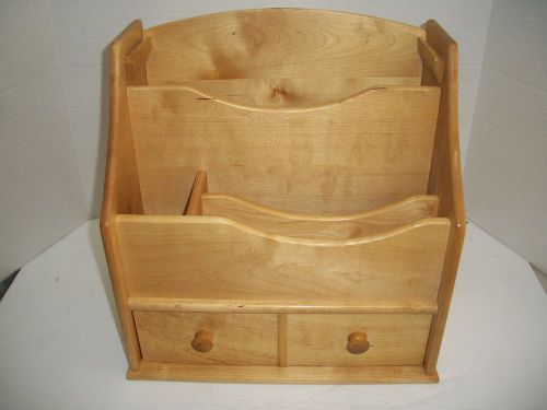 WOODEN DESKTOP ORGANIZER  STATIONERY SORTER FOR BILLS PAPERS W/DRAWER  IN EUC