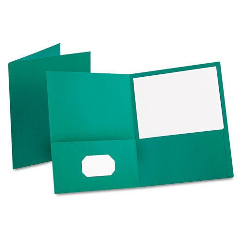 Twin-pocket folder, embossed leather grain paper, teal for sale