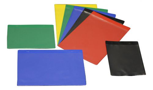 Coloured document pockets a4 &amp; a5 industrial strength clear wallets, pack of 10 for sale
