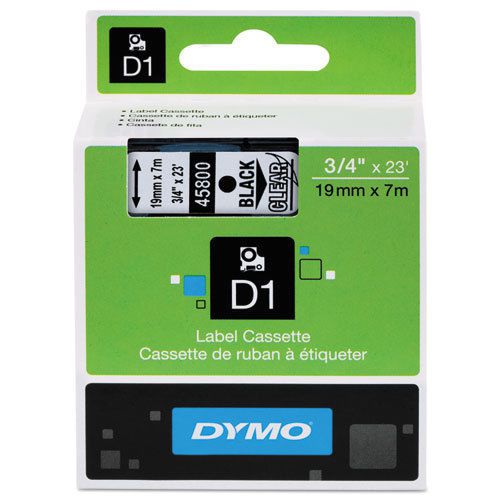 D1 standard tape cartridge for dymo label makers, 3/4in x 23ft, black on clear for sale