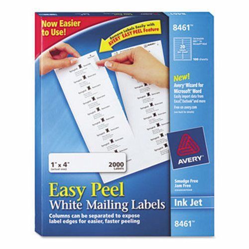 Avery Easy Peel Inkjet Address Labels, 1 x 4, White, 2000/Box (AVE8461)
