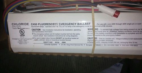 NEW, NO BOX CHLORIDE C450 FLUROESCENT EMERGENCY BALLAST 120/277 VAC 60HZ .256AMP