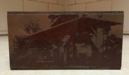 Vtg.1940&#039;s Copper Wooden Printing Block Gas Station image