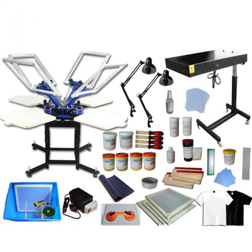 4 Color 4 Station Screen Printing Press Machine Kit Exposure Unit Flash Dryer