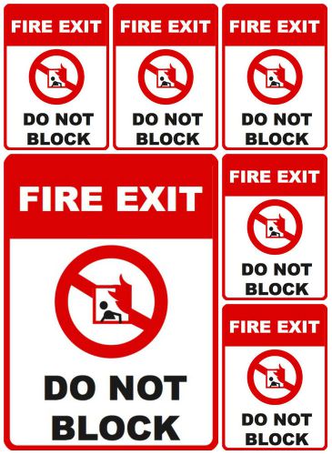 Fire exit - do not block business sign door secure warning commercial pack of 6 for sale