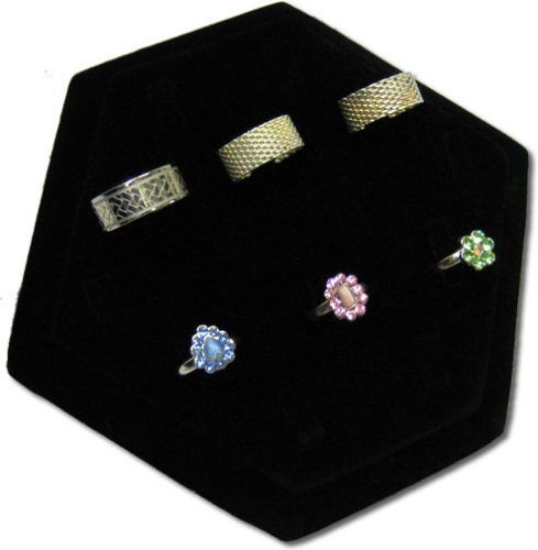 7&#034;Lx6&#034;W  14 CLIP BLACK VELVET HEXAGON SHAPE RING JEWELRY DISPLAY STAND CASE RD47