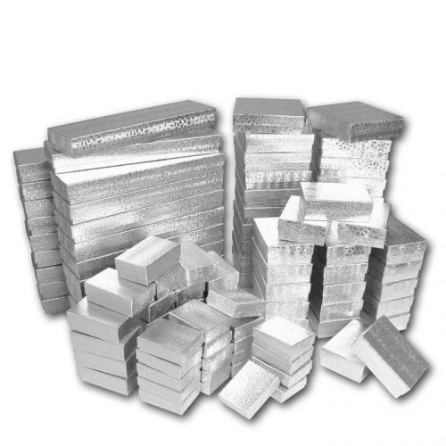 Lot of 100 assorted gift boxes silver cotton filled box gift box jewelry boxes for sale