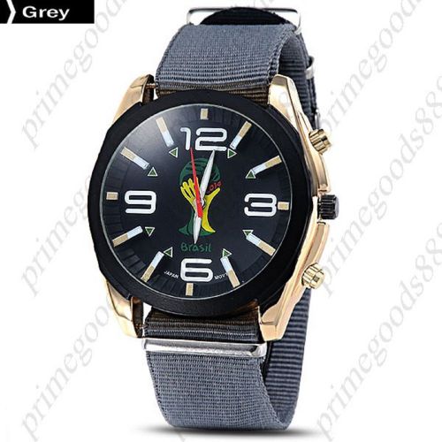 Brazilian World Cup 2014 Brazil Canvas Gold Wristwatch Quartz Analog Men&#039;s Grey