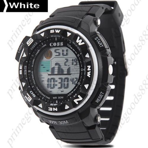 LCD Digital Sports Silica Gel Light Wrist Men&#039;s Free Shipping Wristwatch White