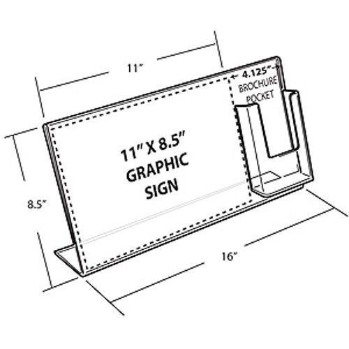 16&#034; W by 8.5&#034; H L-Shaped Slanted Acrylic Sign Holder w/ Attached Brochure Holder