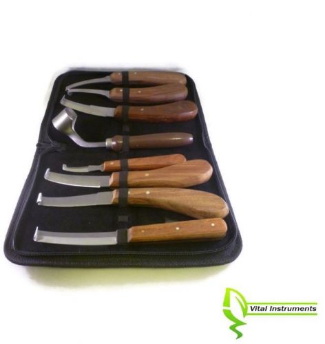 Hoof Knife Set - 8 Hoof Knives Wide &amp; Narrow Blade Oval Sheep Double Edge &amp; Case