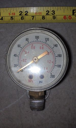 5AA23 PRESSURE GAUGE, 0-200PSI, 1/4 NPT ??? THREAD, GOOD CONDITION