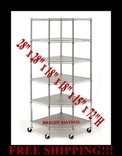 Seville Heavy Duty Steel 6-Tier Corner Shelf Rolling Metal Storage Shelving Rack