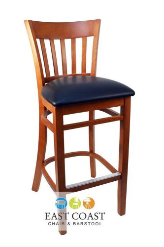 New gladiator cherry vertical back wooden bar stool with black vinyl seat for sale