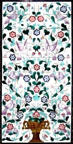 Large decorative ceramic tiles: mosaic panel hand painted wall mural 60in x 30in for sale