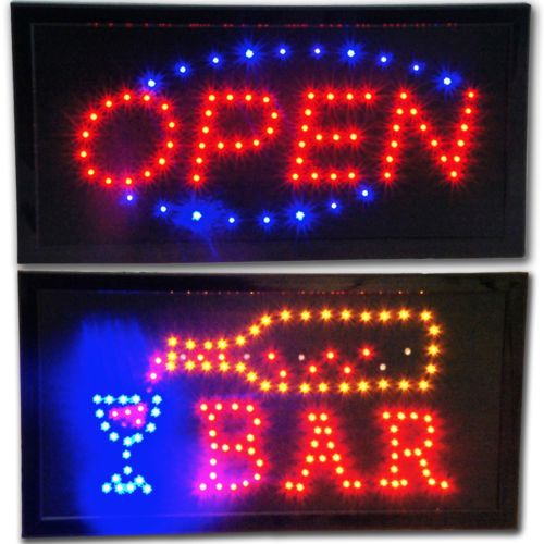 Open &amp; bar led animated store sign neon bright display cold beer pub shop drink for sale