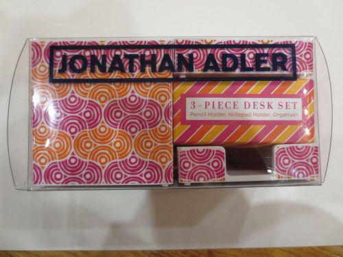 JONATHAN ADLER Pink Orange Circle Ornaments 3pc Desk Pencil Note Holder Set  NIP