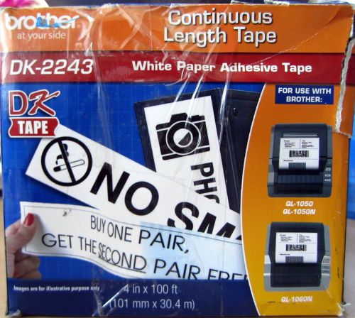 Brother dk-2243 continuous 4 in x 100 ft  white paper adhesive tape for sale