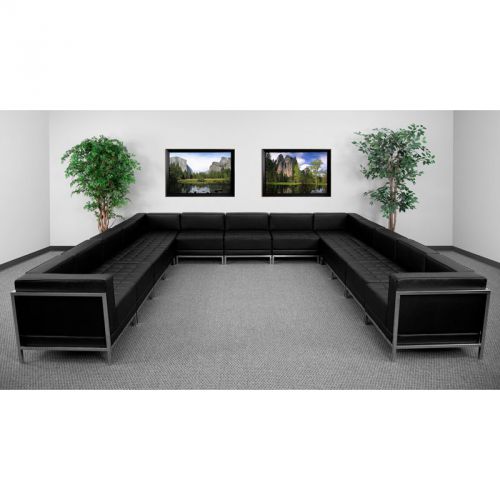 Imagination Series Black Leather U-Shape Sectional Configuration, 13 Pieces