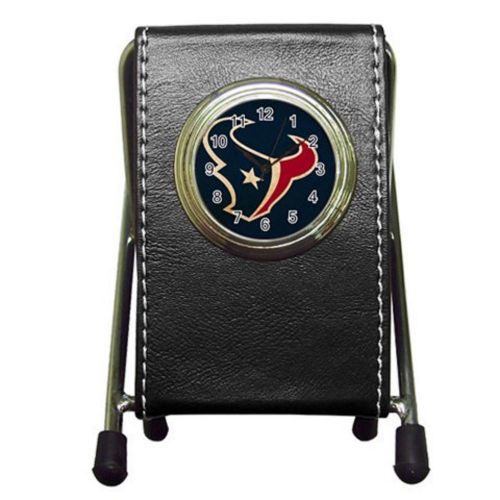 Custom Houston Texans Leather Pen Holder Desk Clock (2 in 1) Free Shipping