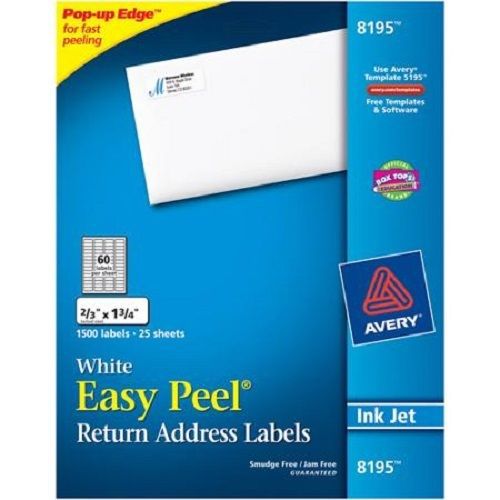 Avery easy peel white return addess labels for inkjet printers 8195, 1500 labels for sale