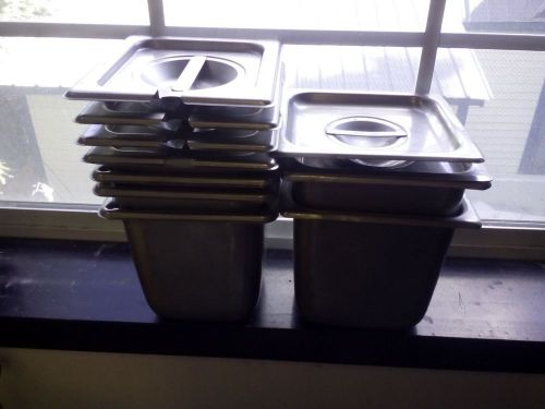 **NO WAY...LOOK HERE**Lot of 6 Stainless Steel 1/6 Steam Table Inserts WITH Lids