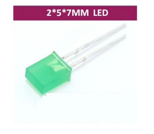 100pcs 2x5x7mm Rectangle Green Green LED Light Emitting Diode