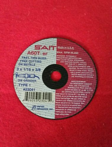 UNITED ABRASIVES-SAIT 23041 Abrasive Cutting Wheel 3&#034; Dia 1/16&#034; Thick 3/8&#034; Arbor