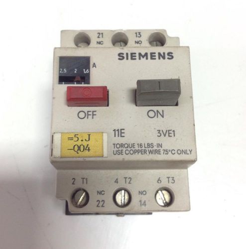 SIEMENS 1.6-2.5A 30A MOTOR STARTER PROTECTOR 3VE1010-2H